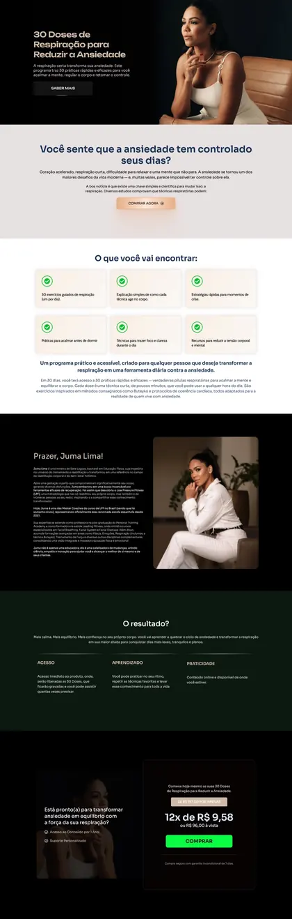 Página de vendas Juma Lima: Respiração para reduzir a ansiedade