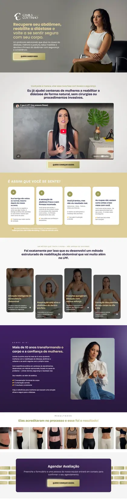 Página de vendas Camila Coutinho: Reabilitação de diástase