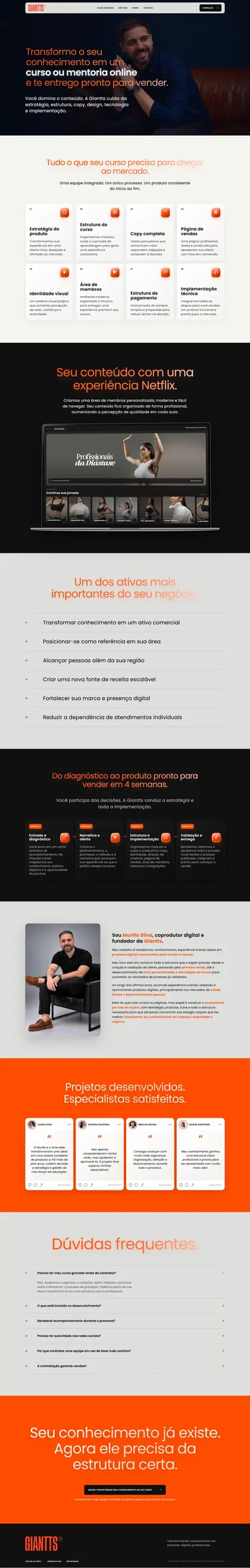 Página de vendas Giantts: Curso e mentoria on-line